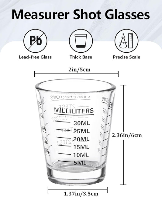Shot Glasses Measuring Cup Set 4PACK Espresso Shot Glasses Liquid Heavy Glass 26-Incremental Measurement 1 OZ, 2 TBS, 6 TSP, 30 ML Kitchen Tools (Black)