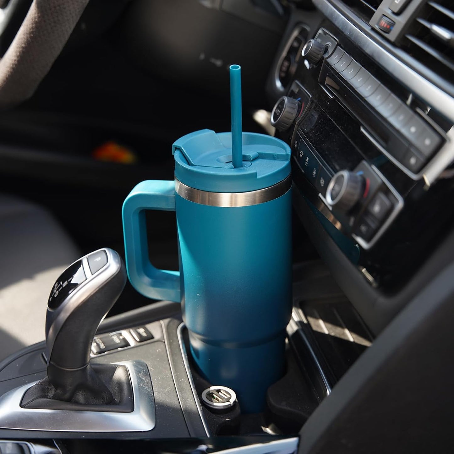 40 oz Tumbler with Handle and 2 Straws,2 in 1 Lid Insulated Water Bottle Stainless Steel Travel Coffee Mug,Macaron Green
