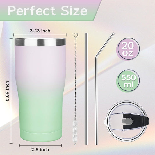 MEZMUT 1 Pack 20oz Insulated Coffee Tumbler with Lids and Straws Double Wall Vacuum Insulated Cup Stainless Steel Travel Mugs Leakproof Powder Coated Tumbler for Indoor Outdoor(Candy Color)