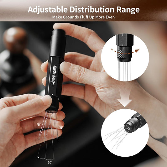 MHW-3BOMBER Retractable WDT Tool Espresso Distribution Tool with Magnetic Store, Adjustable Range Coffee Stirrer Tool for Barista, 0.4mm 8 Stainless Steel Needles with 8 Extra, Silver, T6189S-OS