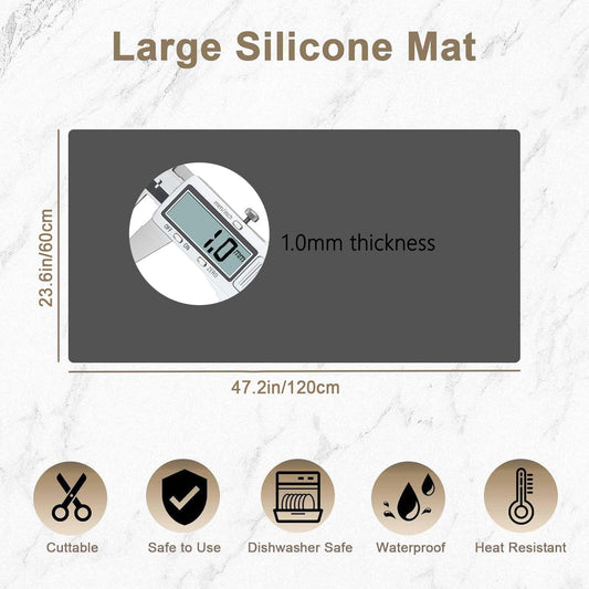 47.2"x23.6"(120cmx60cm) Large Silicone Mat for Kitchen Counter, Non-Slip Heat Resistant Countertop Protector, Waterproof Multipurpose Mat for Kitchen Island, Deep Blue