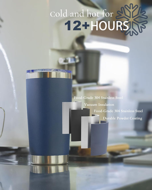 Travel Coffee Tumbler 20oz, 12 Pack Leakproof Travel Coffee Mug with Lid and Straw, Stainless Steel Double Wall Vacuum Insulated Tumbler for Hot/Iced Drinks (Textured Matte, Brown)