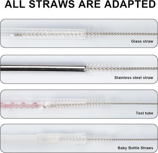 Straw Cleaner Brushes Sets, 12 Pieces 8.2 Inch Botthle Cleaning Brush and Nylon Tube Brush Brush Kit for Sippy Cup, Tumbler, Water Bottle, Drinking Straw (White)