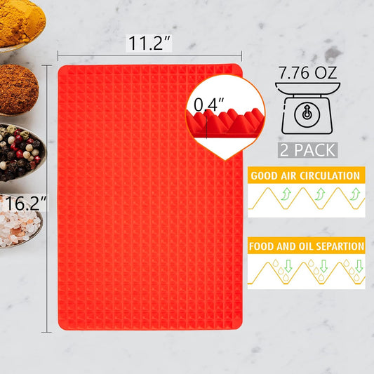 Silicone Baking Mat Red Pyramid Non Stick Bacon Microwave Tray Pastry Mats Red BBQ Grill Mat Baking Supplies oven Liners For Bottom Of Oven - 16 X 11''Silicone Mats For Kitchen Counter 1 Pack
