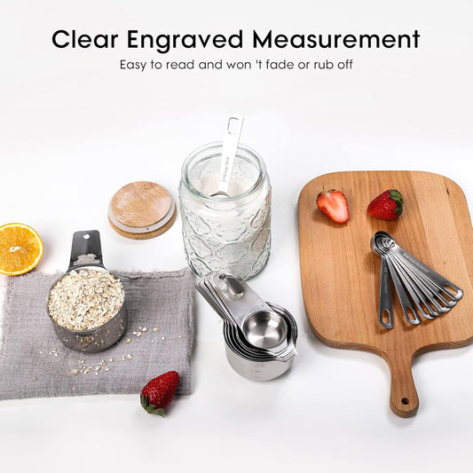 17 Piece Stainless Steel Measuring Cups and Spoons Set, with 1/16 Cup,1/3 Spoon and 1 Leveler