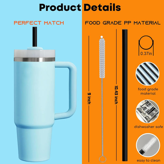 ALINK Black Replacement Straws for Stanley 30 oz Tumbler, DISHWASHER SAFE, 6 Pack Reusable Plastic Straws Compatible with 30oz Stanley Adventure Quencher Cups, Plus Brush
