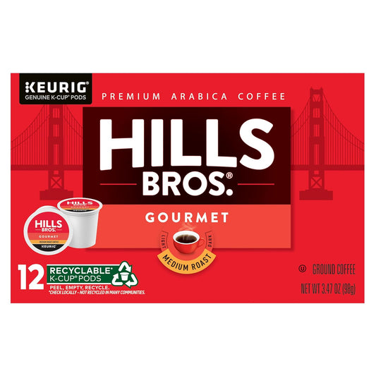 Hills Bros. Gourmet Blend Keurig K-Cup Pods for Keurig Brewers – Medium Roast Premium Arabica Blend, Kosher – 1 Pack of 12 Single Serve Pods