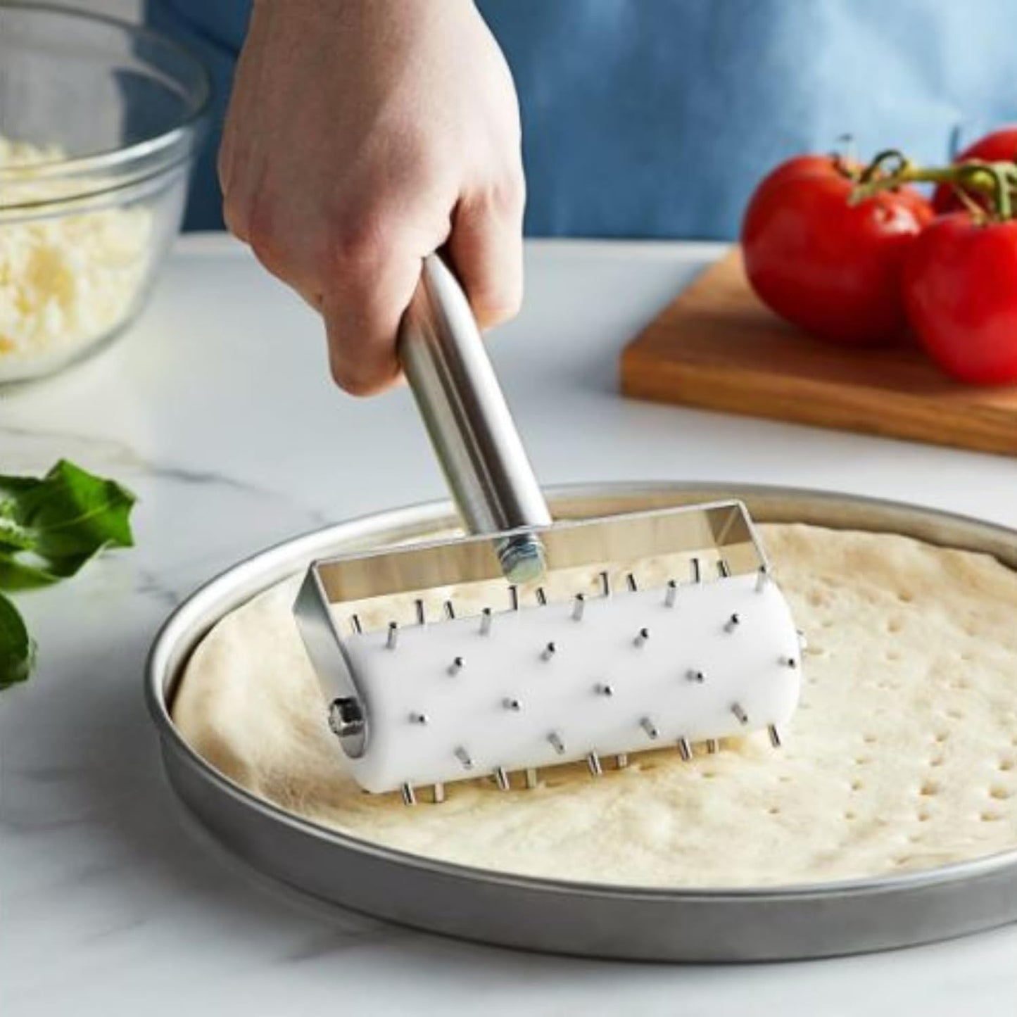 Pizza Dough Roller Docker โ Stainless Steel Pizza Roller Dough Pin Puncher & Hole Maker Tool for Pie, Pastry, Cookie, Bread โ Medium White