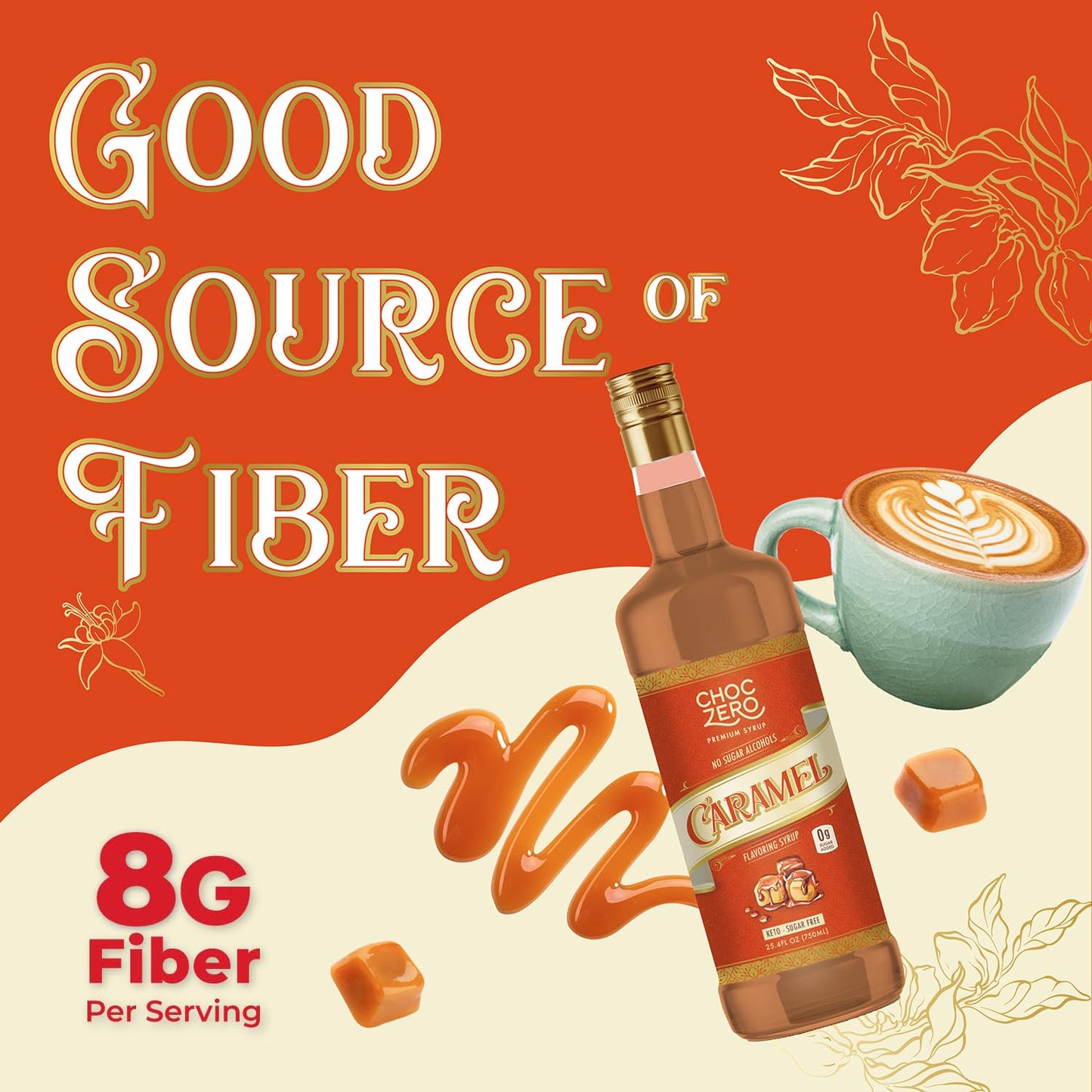 ChocZero Sugar Free Caramel Syrup for Coffee - Keto Flavoring Syrups - Low Calorie Simple Syrup for Flavored Drinks – 25.4 Fluid Ounces