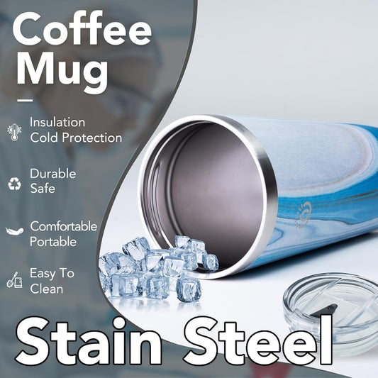 Insulated Coffee Mug with Lid, Reusable Stainless Steel Travel Coffee Cup, 16 Oz Double Wall Vacuum Spill Proof Tumbler Cups for Men and Women Hot & Cold Drinks(Aurora)