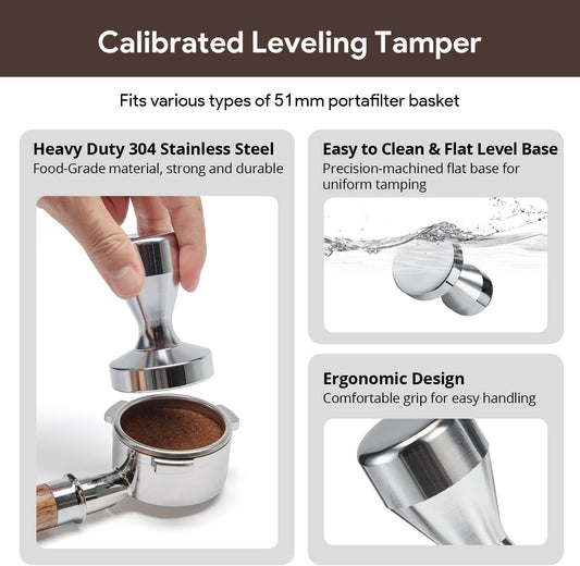 51mm Tamper Espresso Accessories Kit: Espresso Tamper Set, Tamper for Espresso Machine Coffee Tamper Espresso Tools Barista Tools | Espresso Kit Espresso Machine Accessories Fit 51mm Portafilters