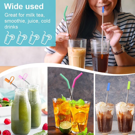 Reusable Stainless Steel Straws Set 6 PCS with 6 Silicone Tips, 2 Straw Brush, 1 Storage Case, Different Sizes of Metal Straws Reusable, Suitable for 14, 20, 30 oz Cups Tumbler,for Hot/Cold Drinks