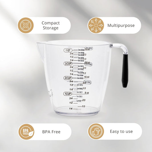 Measuring Cup Set - Clear Plastic Measuring Cups for Liquids Batter Flour Powder - Measuring Cups with Handle & Spout (8/16/32) oz