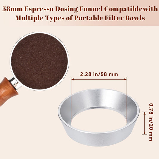 58mm Silver Magnetic Dosing Funnel, Lightweight Coffee Machine Dosing Ring with 9 Magnets, Aluminum Espresso Funnel, Ultra-Strong Adsorption Force