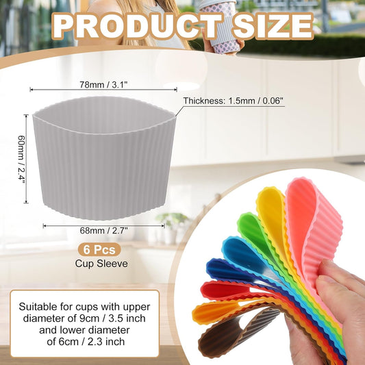 uxcell 6Pack Coffee Cup Sleeves, Reusable Silicone Heat Resistant Cup Protective Sleeve Nonslip Mug Protector Cover for Home Travel Coffee Mug Glasses Water Bottle Boots, Gray