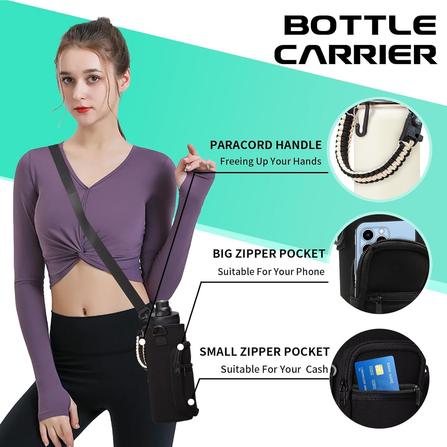 40oz Insulated Water Bottle - w/Straw Spout Lid, Bottle Holder with Strap, Paracord Handle, Protective Bottom Boot, Stainless Steel Metal Thermo Jug Flask Cold 48h & Hot 24h, Cream White