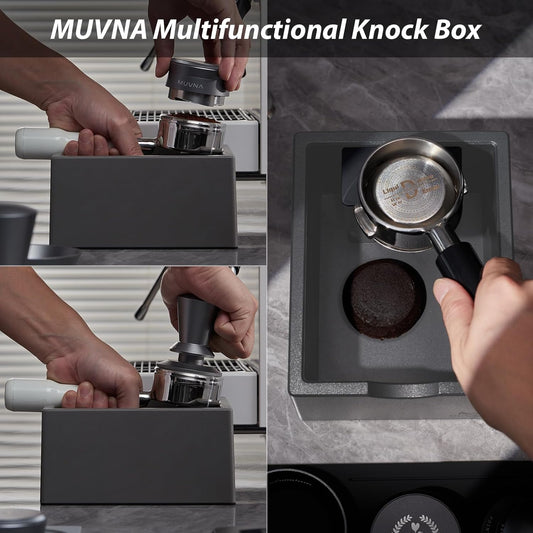 Espresso Knock Box, Durable ABS Plastic Coffee Grounds Dump Bin, Non-Slip Base with Tamping Station, Distribute and Tamp Espresso Product Tool,Espresso Barista Accessories
