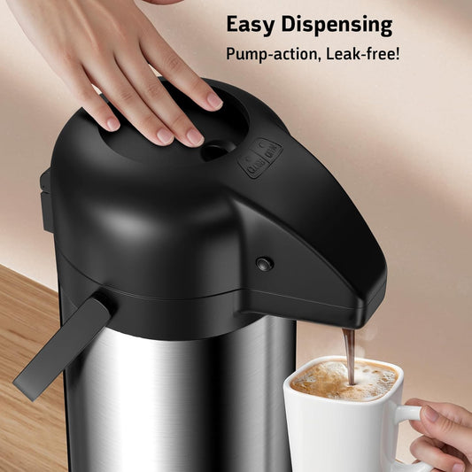 Airpot Coffee Carafe for Keeping Hot - 85 OZ / 2.5L Large Coffee Dispenser with Pump - Insulated Stainless Steel Thermos Urn for Hot Drinks Water Tea Chocolate - Thermal Beverage Dispenser for Parties