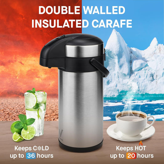 VONDIOR Airpot Coffee Dispenser with Pump - 176 oz Insulated Stainless Steel Coffee Carafe - Thermal Beverage Dispenser - Coffee Urn for Hot/Cold Water, Party Chocolate Drinks