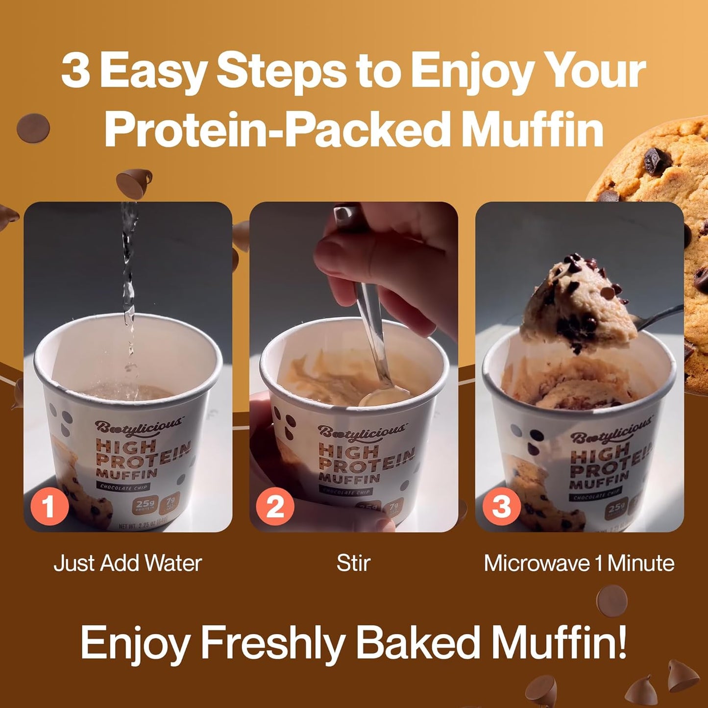 Bootylicious | High-Protein Muffin | 25g Protein, 7g Net Carbs, 2.32-2.75oz Cup, 12-Pack (Variety Pack)