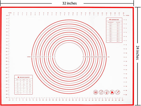 Yansumi Silicone Pastry Mat Extra Large Non-Slip Mat for Rolling Dough Pie Crust and Baking Non-Stick with Measurements (Red, 32x24)
