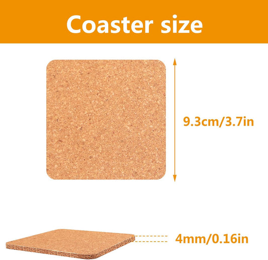50 PCS Cork Coasters Bulk,Blank Square Cork Coasters DIY Crafts, Non-Slip Heat-Resistant Reusable Coffee Coaster, Suitable for Home Desktop Decoration