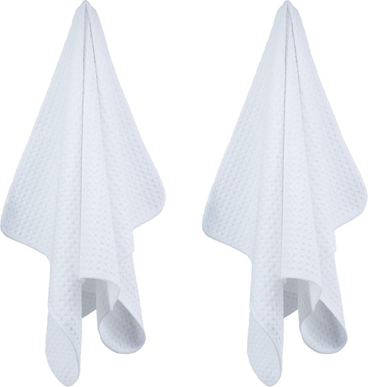 POLYTE Ultra Premium Microfiber Kitchen Dish Hand Towel Waffle Weave, 8 Pack (16x28 in, White)