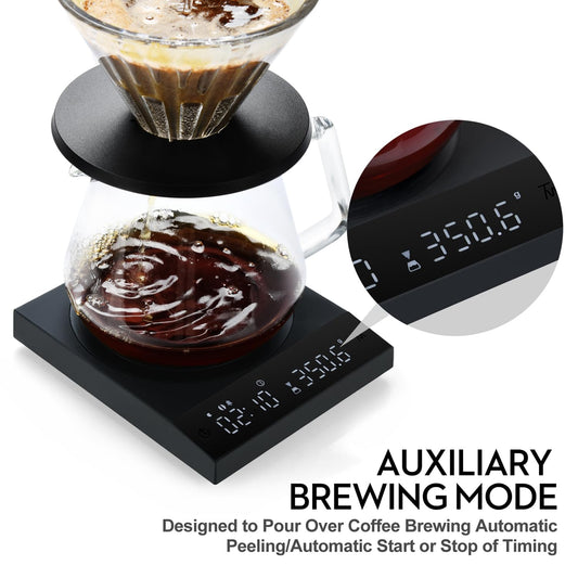 Rechargeable Mini Coffee Scale with Timer,FSJCOFFEE Espresso Scale Metal Body 2kg/0.1g Precision Coffee Scale, for Pour-Over Coffee,Portable Digital Kitchen Scale, Food Scale with Auto Timer (Black)