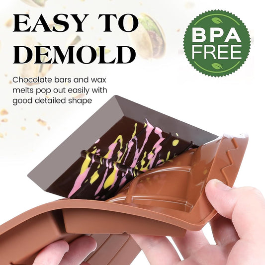 2 Pcs Dubai Chocolate Bar Mold Deep Stuffed Silicone Molds for Filling Knafeh Pistachio Chocolate Bar Large Thick Candy Bar Molds Break Apart (10 Snap)