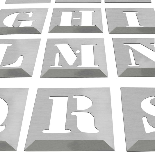 HAUTMEC Vintage Aluminum Letters Stencils, A to Z Aluminum Stencils & Holder, 2-1/2"(60mm) Letters, Shop Stencil, Advertising Stencilling, Craft-Printing, Reusable HT0244-ST