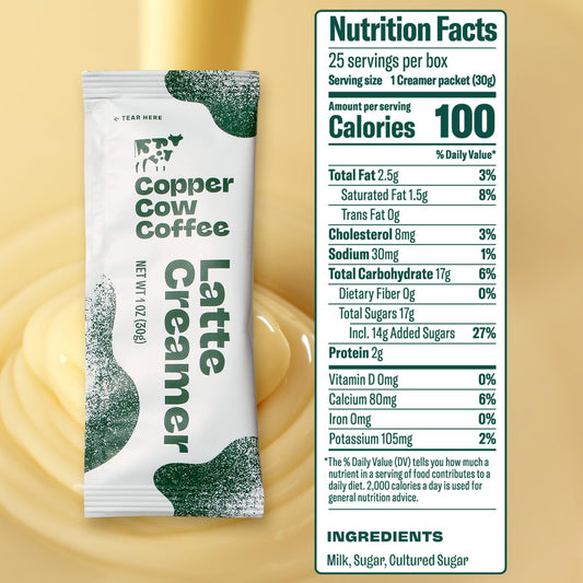 Copper Cow Coffee Sweetened Condensed Milk Coffee Creamer Singles (25 pack) | Vietnamese Inspired Coffee Creamer, All Natural Creamer Packets for Pour Overs & Lattes | No Refrigeration Needed