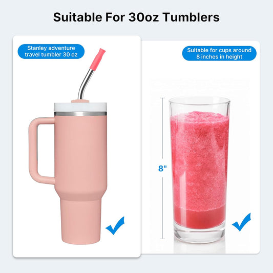 2 Pcs Stainless Steel Straw with Silicone Tips for 30 oz Stanley Tumbler, Repeatable 30 oz Metal Straws for Stanley Adventure Quencher Travel Tumbler Cup, BPA Free(Pink Dusk)