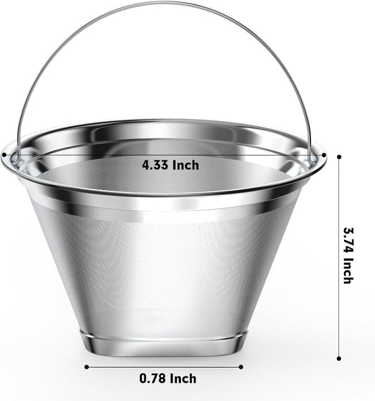 Stainless Steel Reusable Coffee Filter Compatible with Ninja Coffee Maker, 4 Cone Coffee Filters Coffee Basket, Permanent Coffee filters fit for Ninja CFP201 CFP300