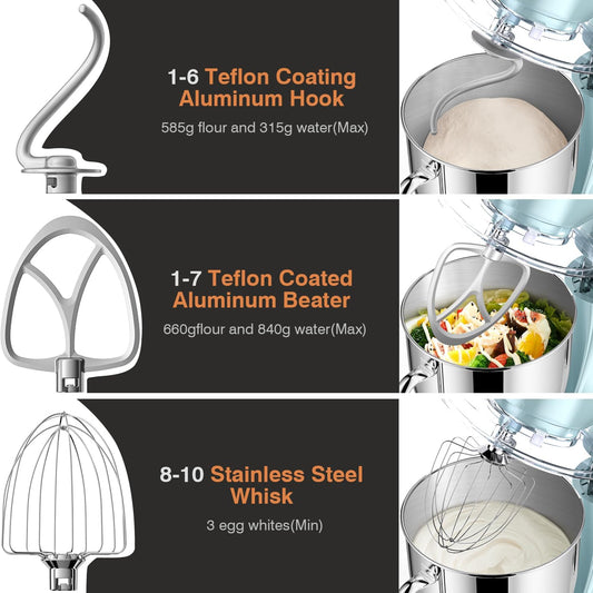 Mini Angel Stand Mixer,10-Speed Kitchen Electric Mixer,Tilt-Head Food Mixer with Dough Hook, Wire Whisk, Flat Beater, Stainless Steel Bowl (Blue2, 5QT)