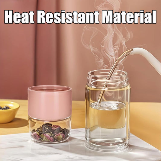 Tryteava Glass Infuser, Tryteava 3-in-1 Smart Tea Infuser, Portable Glass Double Wall Tea Infusers Bottle, with Stainless Steel Filter, Hot & Cold Brew, For Loose Leaf, Office Home (Green, 280ml)