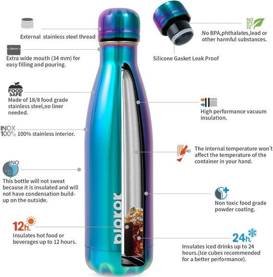 BJPKPK 17oz Insulated Stainless Steel Water Bottles,Sports Water Bottles Keep Cold for 24 Hours and Hot for 12 Hours,BPA Free for Travel,Shining Purple