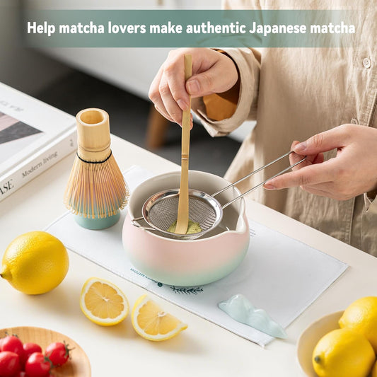 Matcha Whisk Set with Ceramic Matcha Bowl-7PCS, Matcha Kit Gifts for Tea Lovers,Gifts for Women Men Friend,Home Kitchen Decor for Christmas,Halloween