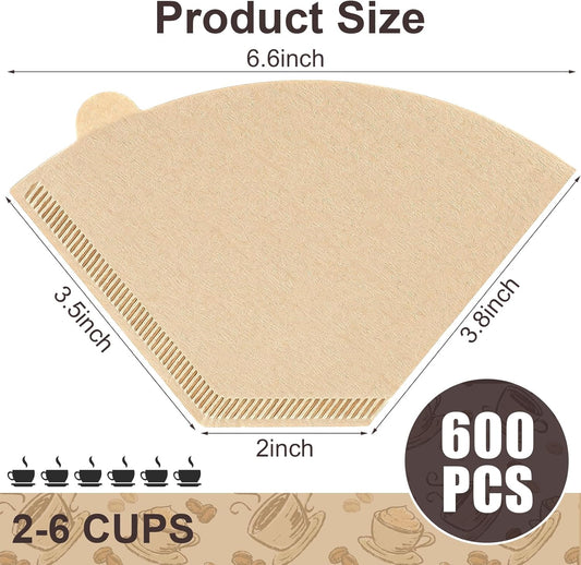 600 Count Coffee Filter #2, 2 Cone Coffee Filters, Unbleached Natural Coffee Filters Paper Compatible with Drip and Pour Over Coffee Maker(2-6 Cup)