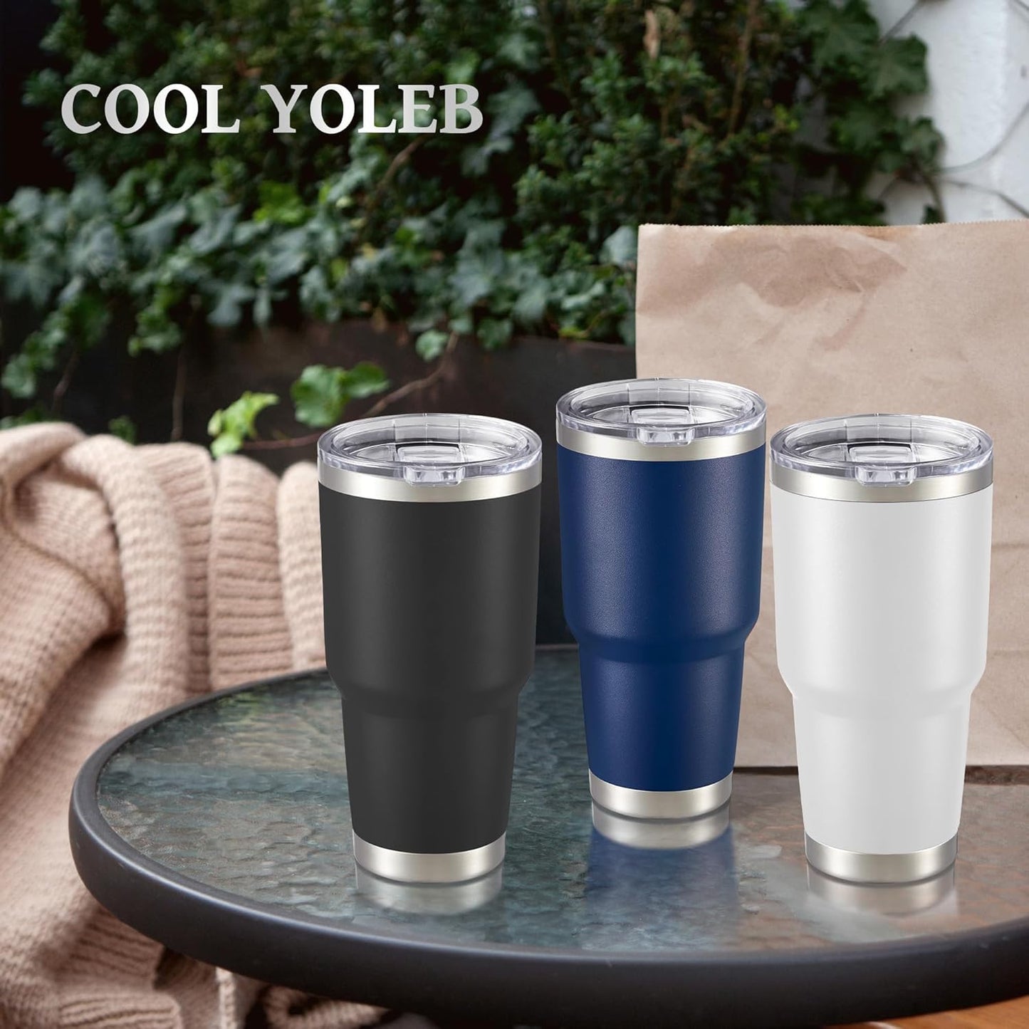 30 oz Tumbler with Lid Stainless Steel Tumblers Bulk Vacuum Insulated Cup Reusable Powder Coated Travel Mug Double Wall Leak Proof Cups Keep Cold Drinks for 12 Hours Navy, Set of 4
