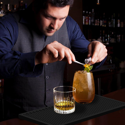 2 Pack Bar Mat, Drying Mat Household Bar Tools,Black Cocktail Bar Mat 5.9''X12'',Suitable for Bar, Outdoor Camping, Home Bar Bar Mat