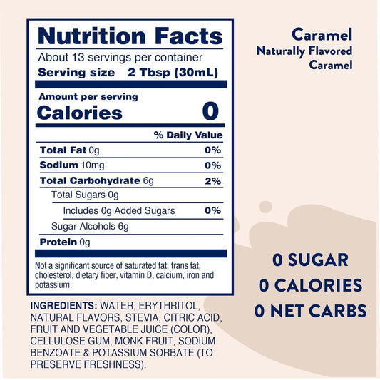 Jordan's Skinny Syrups Sugar Free Coffee Syrup, Caramel Flavor Drink Mix, Zero Calorie Flavoring for Chai Latte, Protein Shake, Food, Gluten Free, Keto Friendly, 25.4 Fl Oz, 1 Pack
