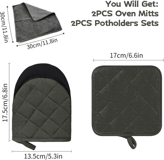 Kitchen Set Pack Of 5, Oven Mitts Pot Holders Pad And Towel Set, Heat Resistant Silicone Kitchen Mini Oven Mittens for 500 Degrees, Mini Oven Gloves and Hot Pads for Baking Grilling Barbecue Microwave