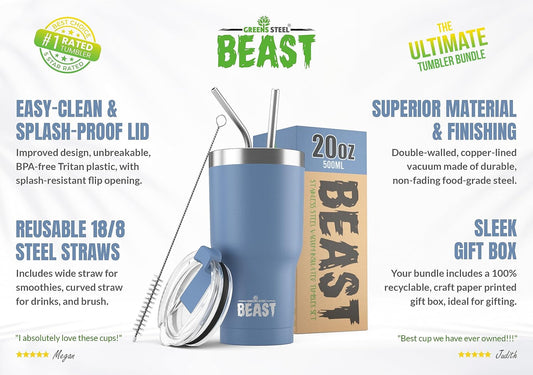 Beast 20 oz Tumbler Stainless Steel Vacuum Insulated Coffee Ice Cup Double Wall Travel Flask (Stormy Sky Blue)