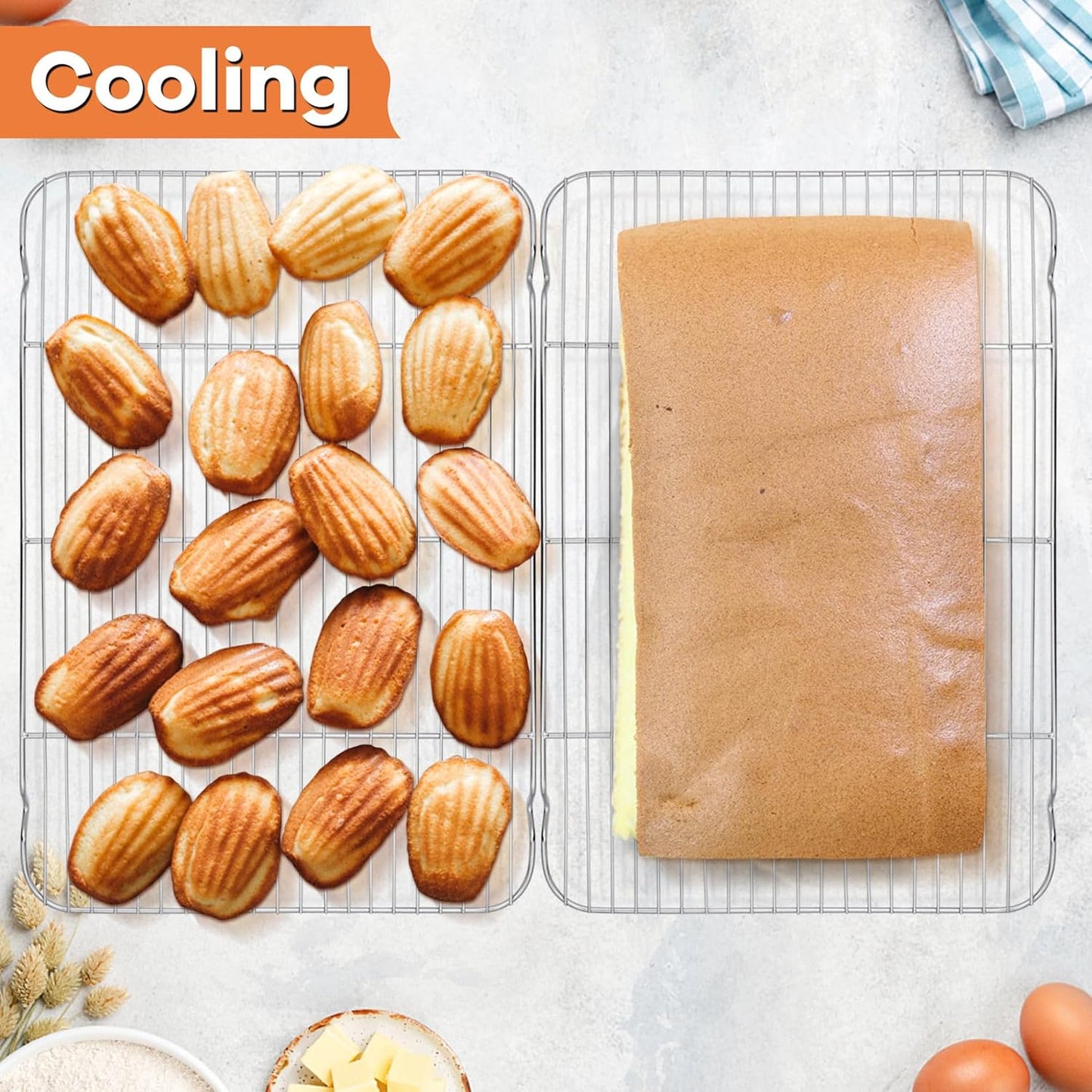 P&P CHEF Cooling Baking Rack Pack of 2, Stainless Steel Cooling Racks for Cooking Baking Roasting Grilling Drying, Dense Wires & Smooth Edge, Easy to clean, Silver, 16.6" x 11.5"