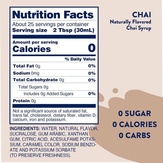 Jordan's Sugar Free Chai Syrup - 25.4oz, Gluten Free, Keto, For Coffee, Latte, Shakes