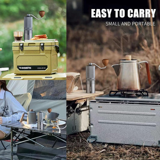 Manual Coffee Grinder With External Adjustable Stainless Steel Reticulate Pattern Hand Coffee Grinder, Suitable use for Various Places Such as Home Kitchens,Restaurants, Travel Etc. Grey.