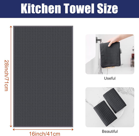 Homaxy Microfiber Waffle Weave Kitchen Towels, 16 x 28 Inch Ultra Absorbent and Solid Color Dish Towels, 8 Pack, Dark Grey