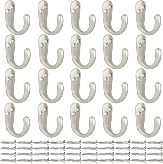 IBosins 20PCS Coat Hooks Wall Mounted Single Prong Robe Hook for Hanging Towel Hooks with 40 Screws for Cup, Mug, Bags, Hat, Cap, Scarf, Pet leashes