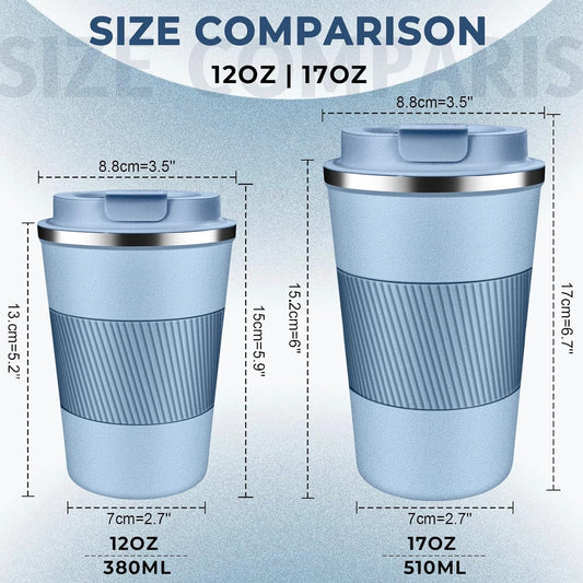 Insulated Coffee Tumbler 12 oz, Stainless Steel Coffee Mug with Lids, Travel Coffee Mug Leak Proof, Double Wall Vacuum Insulated Reusable Coffee Cup, Keep Drinks Hot and Cold (Sky Blue, 12 Ounces)