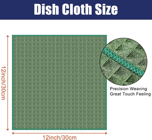 Homaxy Microfiber Waffle Weave Kitchen Dish Cloths, 12 x 12 Inch Ultra Absorbent and Solid Color Dish Towels for Kitchen Fast Drying Dishcloth for Washing Dishes, 12 Pack, Grass Green